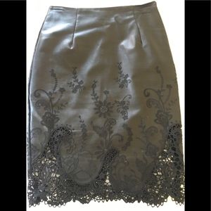 Faux leather lace trim black skirt